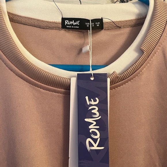 RomWe NWT Woman's Khaki Crew Neck White Trim Sweatshirt - Picture 5 of 6